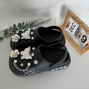 [Women's Cartoon Bear Mules Clogs] Casual Cartoon Bear Pattern Mules & Clogs for Women, Breathable EVA Platform Heel Clogs with Bow Embellishment, Versatile Indoor/Outdoor Fashion Footwear - Quanzhou Manufactured