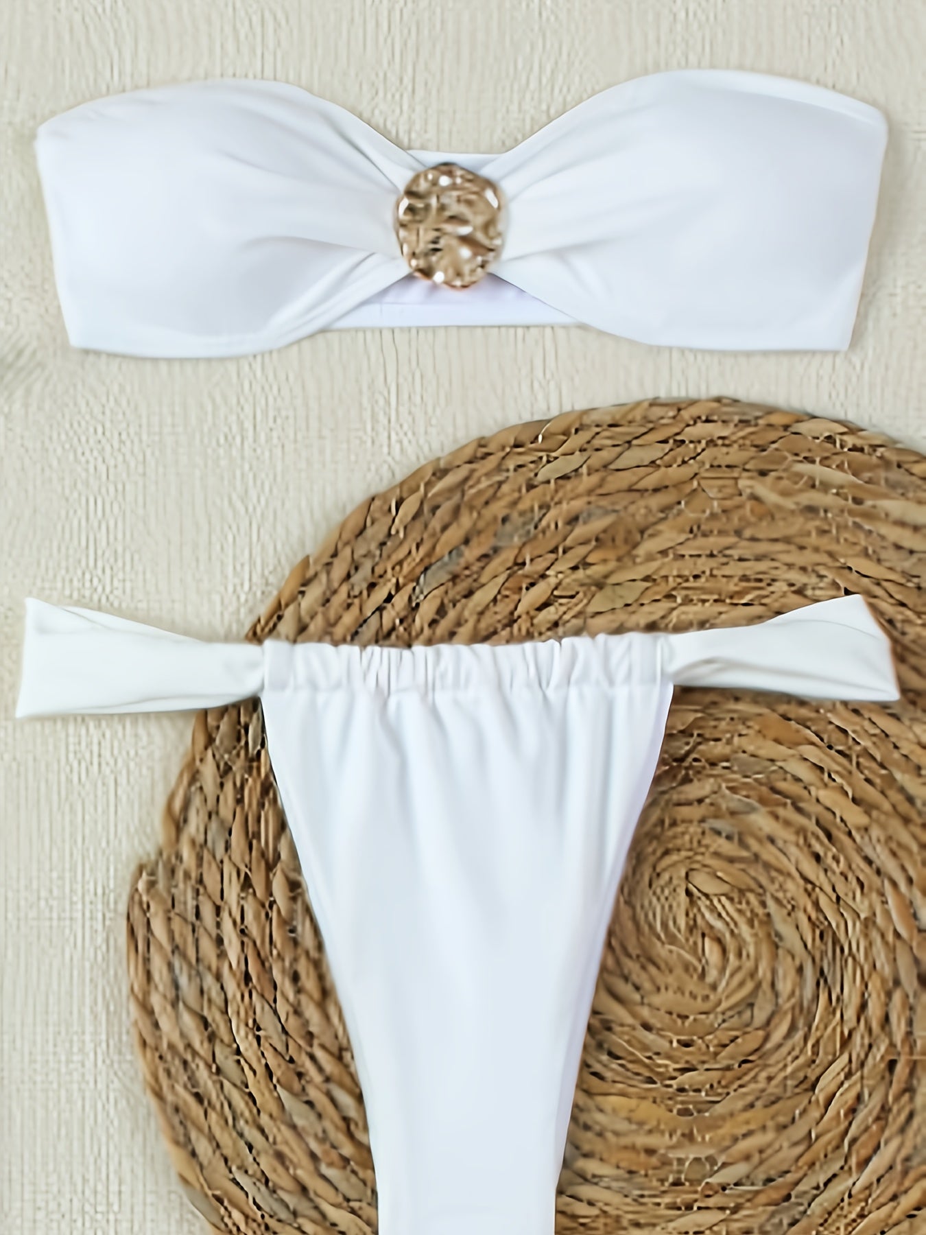Sexy Solid Color Swimwear, Bandeau Top, One-Shoulder Dress, Three-Piece Bikini Set, Women's Swimsuit and Outfit