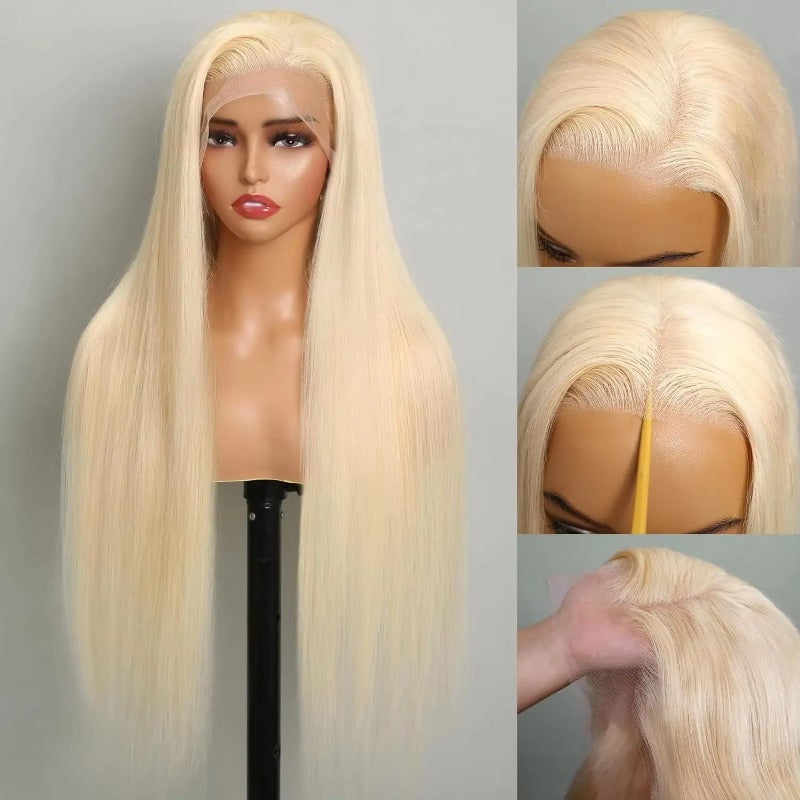 Elegant 13x4 HD Lace Front Straight Human Hair, 200% Density, Glue-Free, Long Blonde Hair Extensions for Women, Perfect for Stylish Everyday Looks, Everyday Hair Extensions | Stylish Blonde Wig | Natural Texture Wig, Hair Wig
