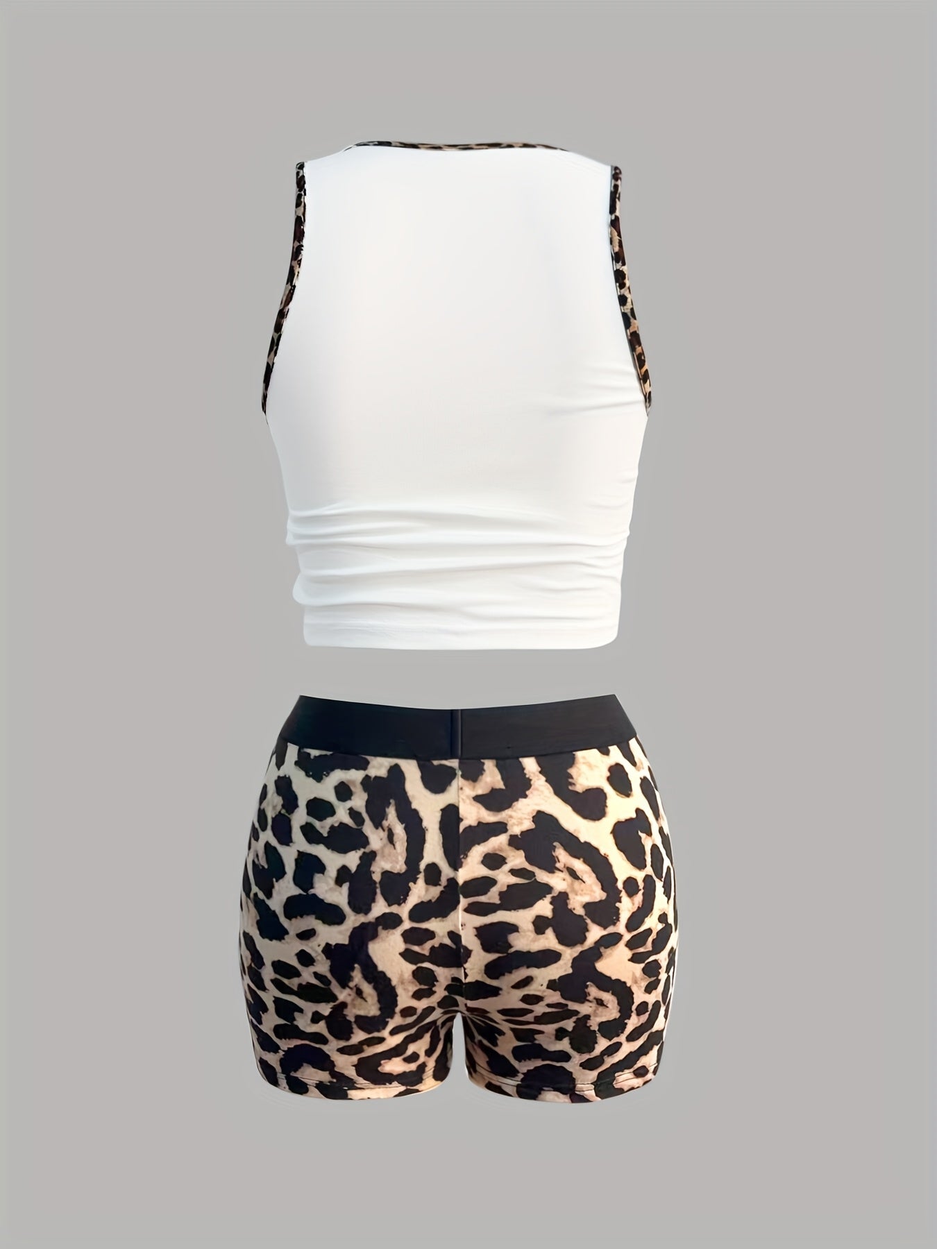 2025 European and American design pure desire style female summer sweet spicy tight vest + leopard print shorts set trendy