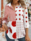 Women'S Elegant Polyester Shirt with Polka Dot Print, Long Sleeve Casual Lapel Collar, Versatile Blouse for Spring/Summer/Fall, 100% Polyester Woven Fabric, 109 gsm - Adult