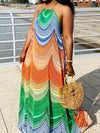 Allover Print Halter Neck Dress, Casual Backless Sleeveless Maxi Dress For Summer, Women's Clothing