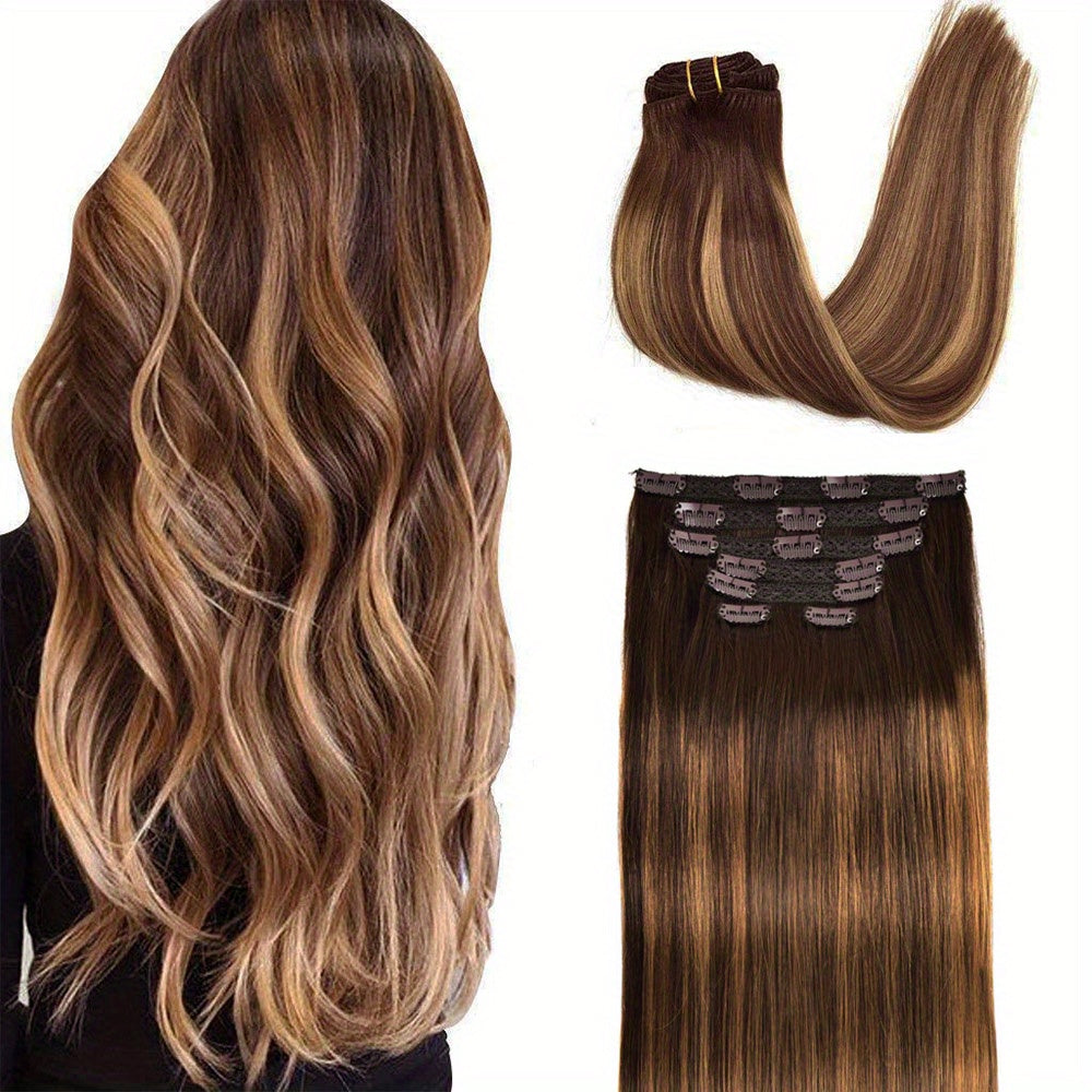 Clip in Hair Extensions Remy Human Hair Clip in Human Hair Natural Straight Clip in Extensions Full Head 7pcs 2.47 oz Long Straight Real Hair