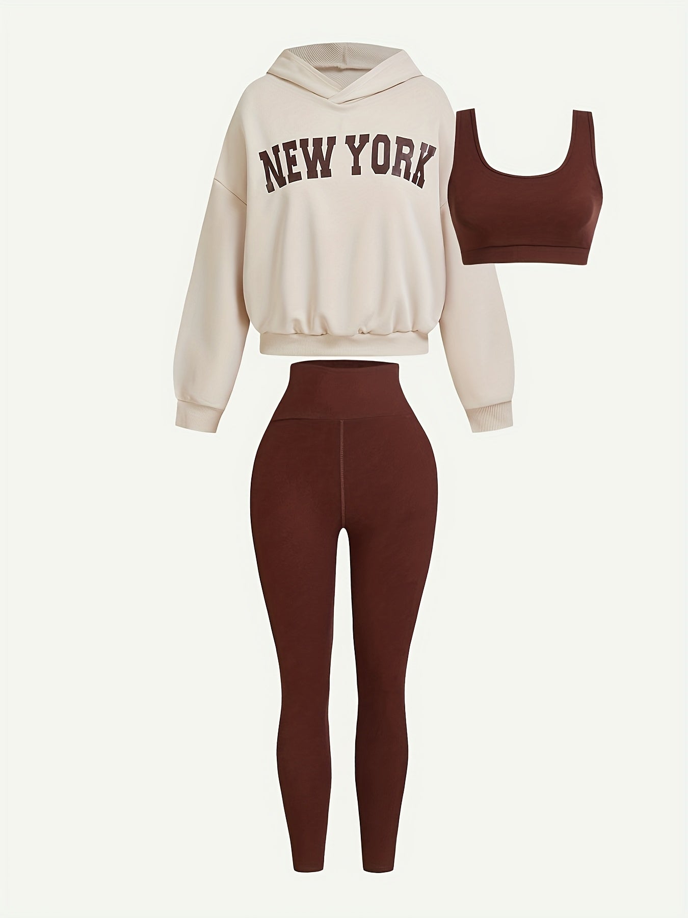 Women's Slimming Basic Loose Sweatshirt with Printed Solid Color Slimming Sports Three-piece Set