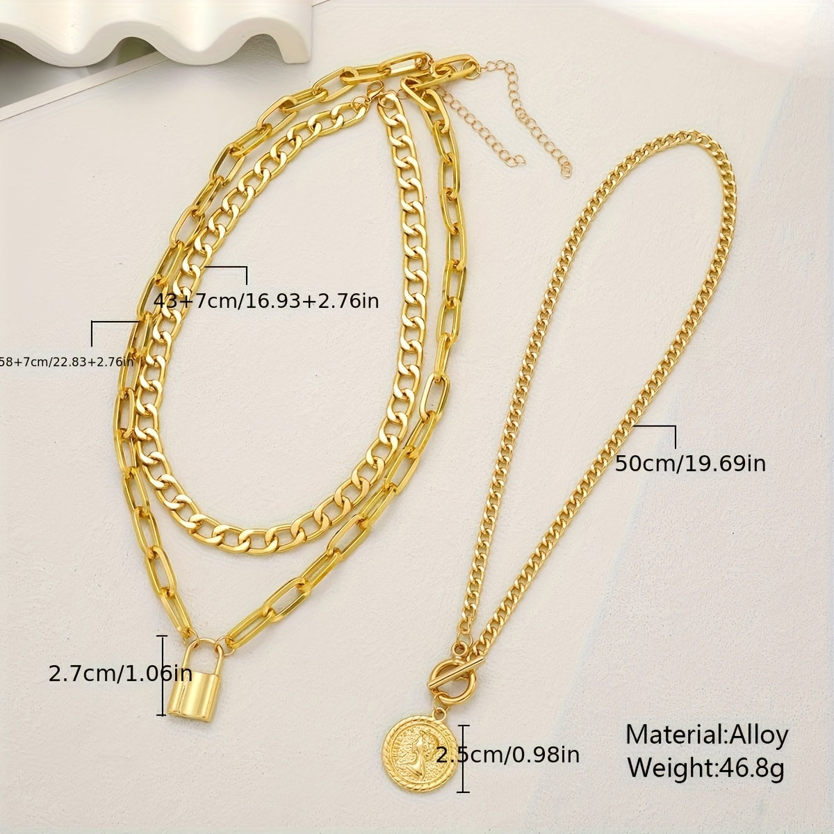 Luxury Golden Multilayer Cuban Chain Necklace with OT Clasp and Portrait Pendant - Women’s Punk Style Layered Jewelry for Casual Attire, Mother’s Day Gift, Pendant Necklace
