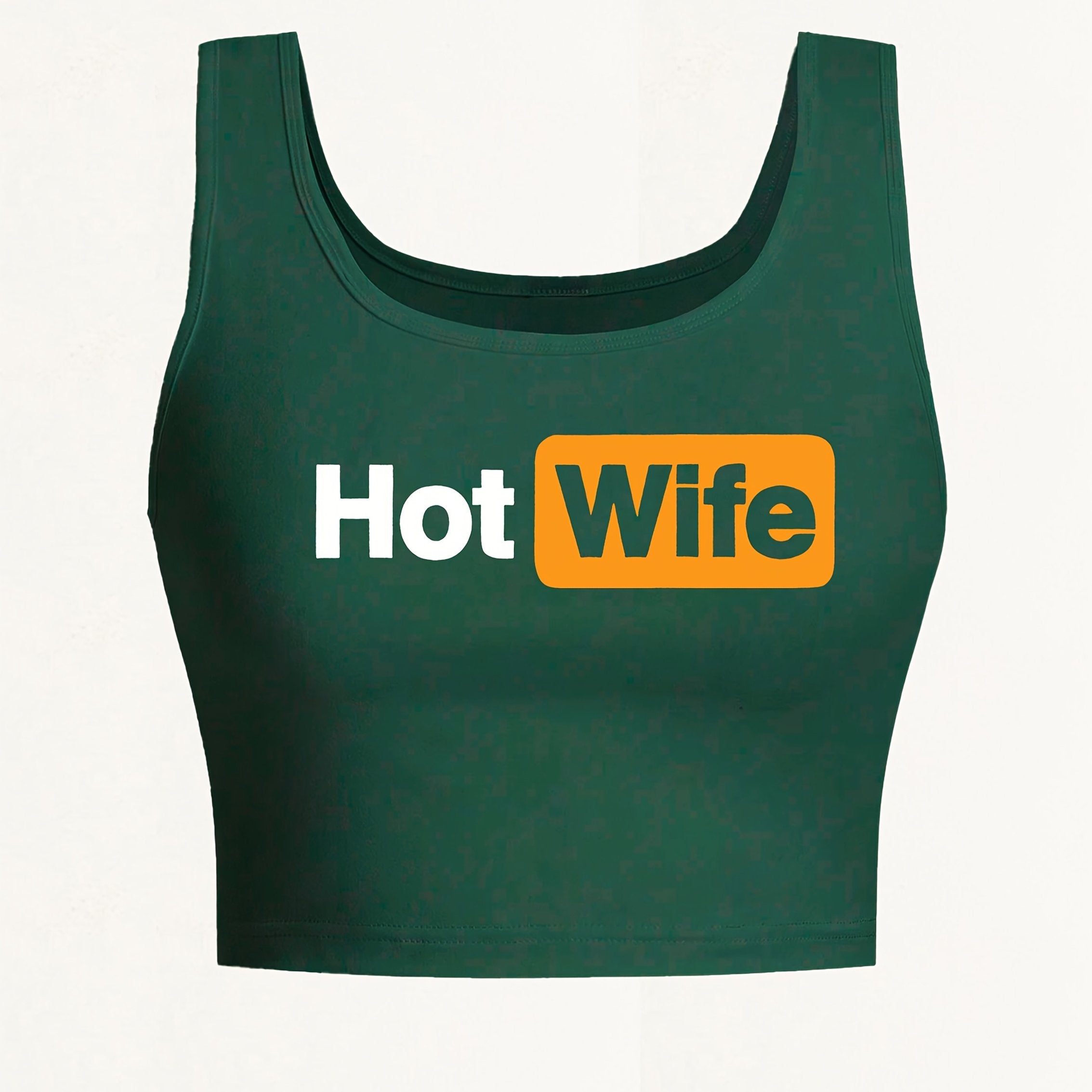Women's "Hot Wife" Graphic Print Sleeveless Tank Top - Vibrant Red with Yellow Splash Design, Seamless Round Neck, Lightweight Breathable Fabric for Yoga & Casual Wear, Machine Washable Spring Summer Fall Top, Ladies Tank Top