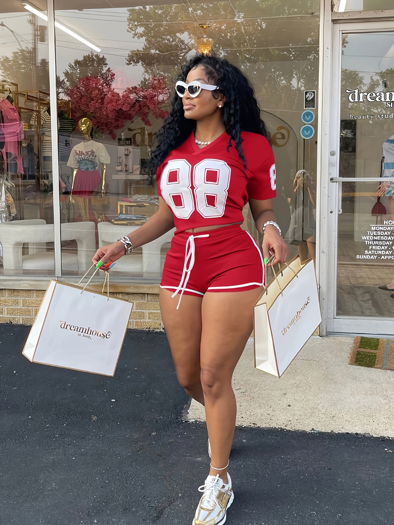 Casual Sports Women'S Clothing Set with Digital Print, Featuring Short Sleeves And Shorts.