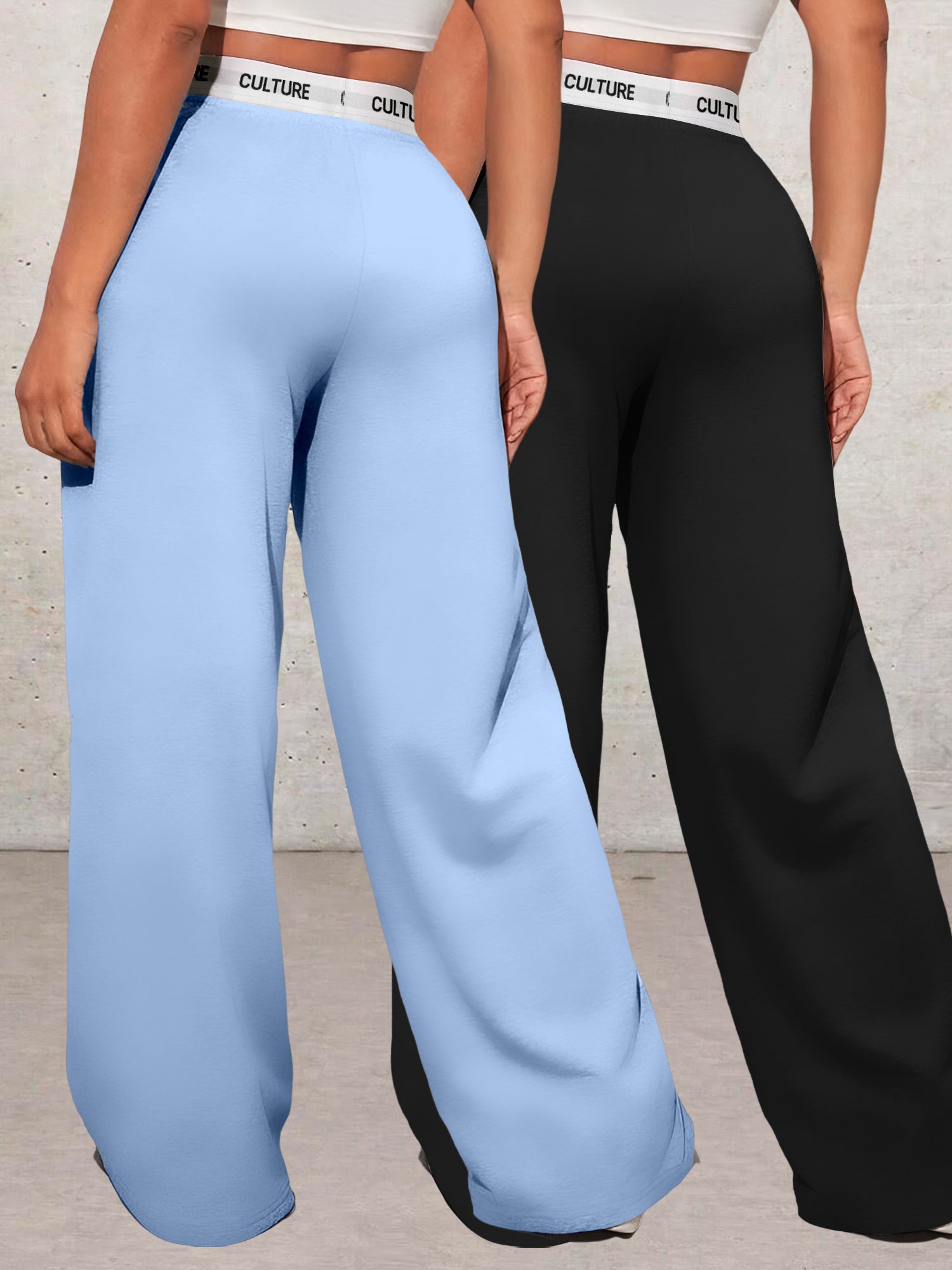 K6 Two-piece Women's Clothing Set with Geometric Pattern & Love Print Wide Leg Pants Loose Pocket Sweatpants Versatile High Waist Casual Long Pants