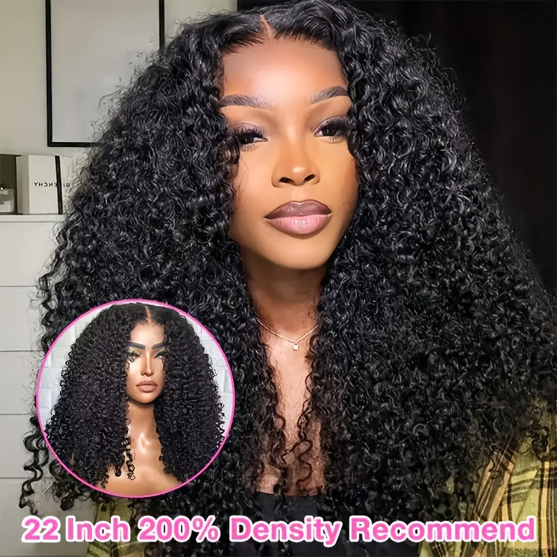 180% Density 4x4 HD Transparent Lace Front Wig - 40" Long Brazilian Virgin Human Hair #1B Afro Curly/Kinky Deep Wavy Wig with Tiny Knots, Glueless Pre-Cut & Pre-Plucked Baby Hair for Women of All Ethnicities, Natural Hairpiec