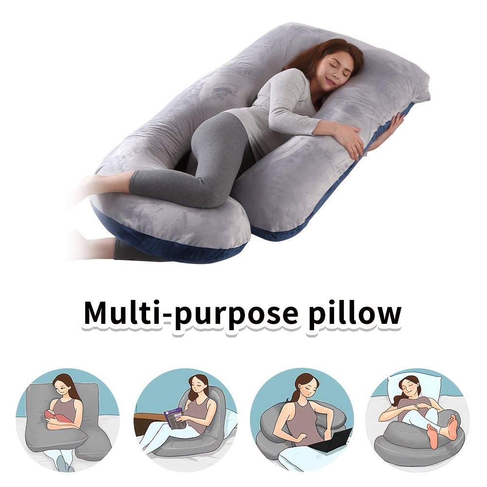 [Full Body Maternity Pillow] 60-inch Full Body Pillow - J-Shaped Maternity Pillow with Velvet Pillowcase - Back, Leg, and Tummy Support for Comfortable Sleep
