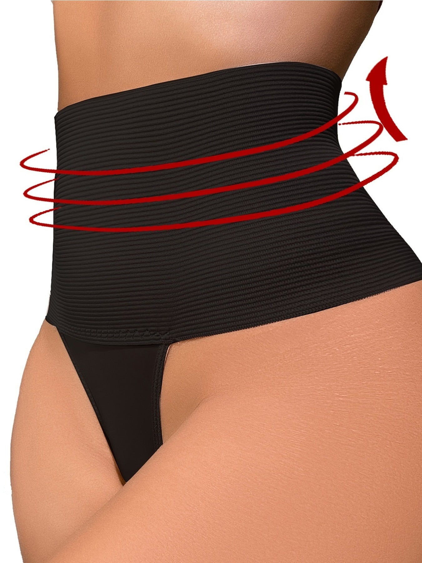 2pcs High-Waist Tummy Control Shapewear Panties, Postpartum Body Shaper Thong, Slimming Butt Lifting Shapewear Underwear, Solid Color Knit Fabric