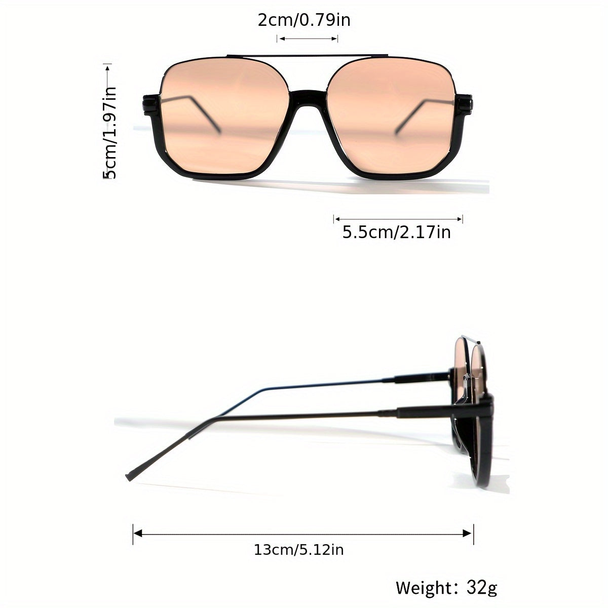 Women'S Fashion Square Glasses, Metal Frame, -Reflective PC Lens, Large Double Bridge, College Parties, and