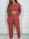 Solid Color Casual Pantsuits, Long Sleeve Crew Neck Crop Top & High Waist Pants Outfits - Women's Clothing - Versatile & Stylish - For Women - Suitable for Casual Occasions - Perfect Gift for Fashionable Women