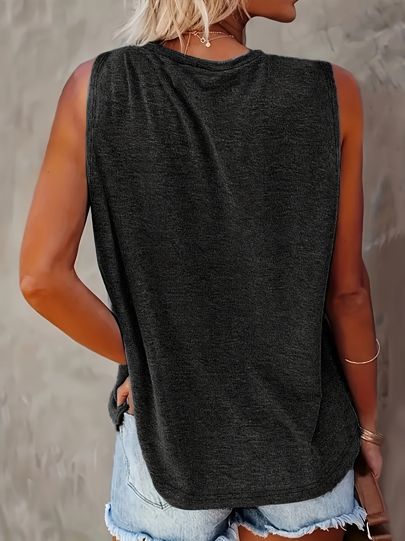 Seaside Beach Vacation Travel Pattern Print Crew Neck Vest, Casual Spring Summer Loose Fashion Cheap Affordable Tank Top, Women'S Clothing