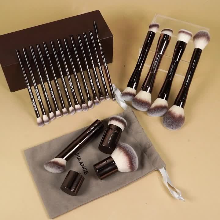 MAANGE 21-Piece Professional Makeup Brush Set, Includes 20 Aluminum Tube Brushes with Velvet Bag, Foundation, Contour, Powder, Blush, Eyeshadow, Eyelash, Browsing Brushes, Travel-Friendly, Unfragranced, Nylon Bristles, Metal