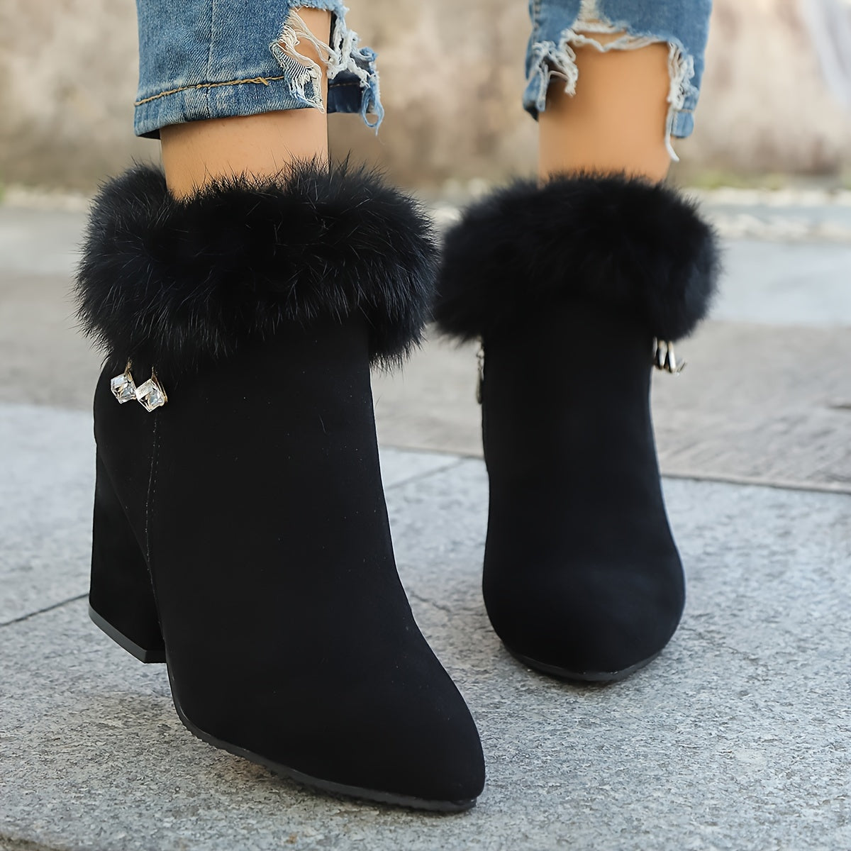 [Autumn Women's Boots] 2024 Autumn And Winter New Women's Short Boots - High Heels, Pointed Toes, Plush Lining, Low-Top Design, Casual And Stylish, Versatile And Comfortable, Elegant