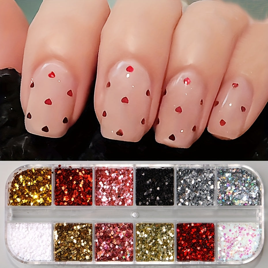 Mini Love Heart Nail Glitter Sequin Laser Shiny Sparkly Sequin 3D Holographic Red Pink Golden Silvery Flash Flakes DIY Nail Decorations