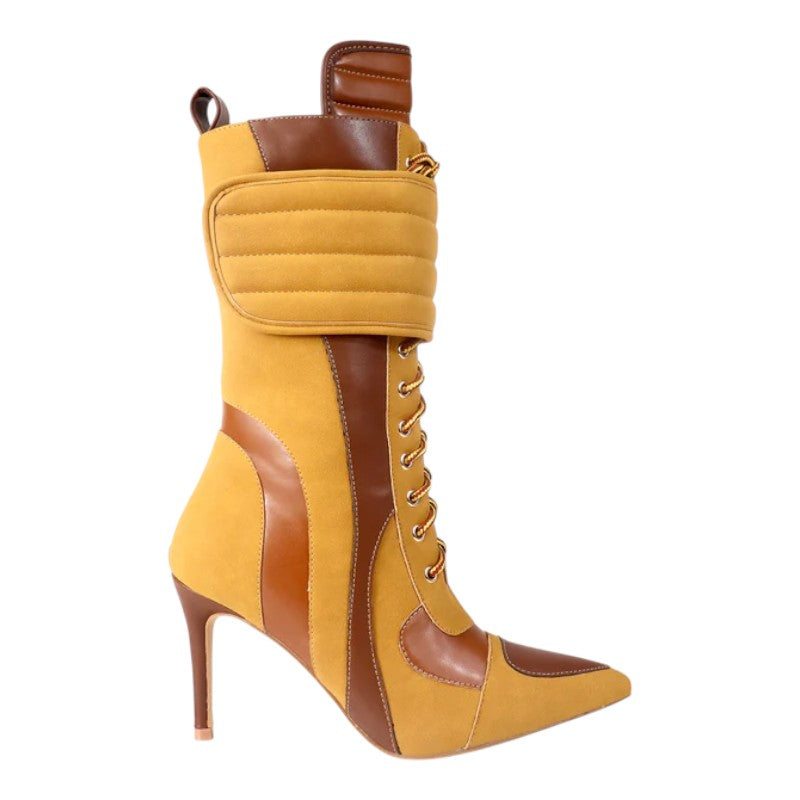Women's Pointed Toe Heel Boots Stiletto Heels Mid-Calf Boots Zipper Boots Booties