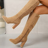Fashion Forward, Elegant Women's Long Fashion Boots in Light Brown - Non-Slip, Comfortable & Lightweight with Chic Pointed Toe and Side Zipper Closure, TPU Sole, Fabric Lining for Stylish Horseback Riding