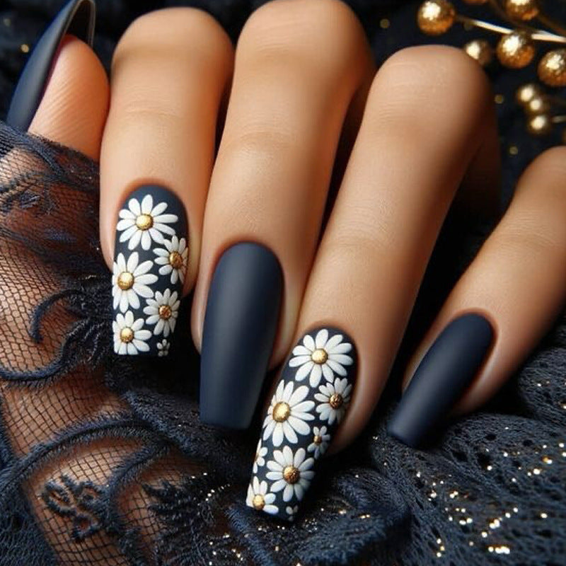 Christmas 96pcs (4pcs) Press-On Nails Set - Medium Length, 3D Flower Glossy Purple Finish with Floral Designs for Fashionable Fall & Winter Looks Christmas gift