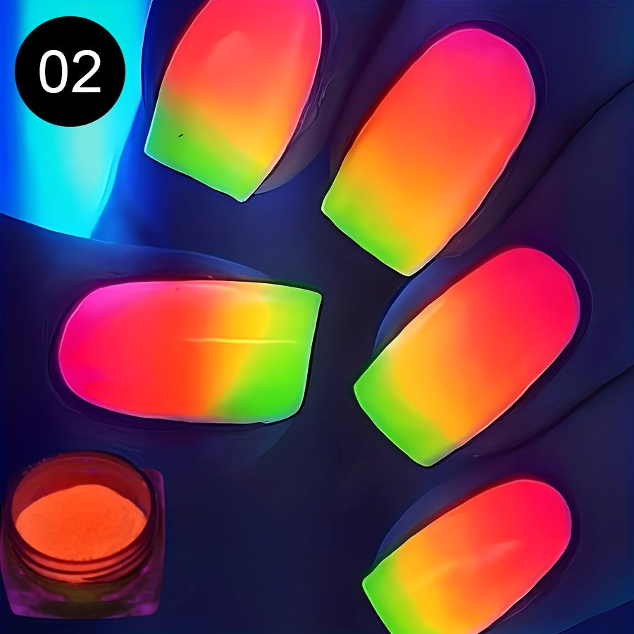 1 Box Neon Phosphor Powder Nail Glitter Powder 10 Colors Dust Luminous Pigment Fluorescent Powder Nail Glitters Glow in the Dark