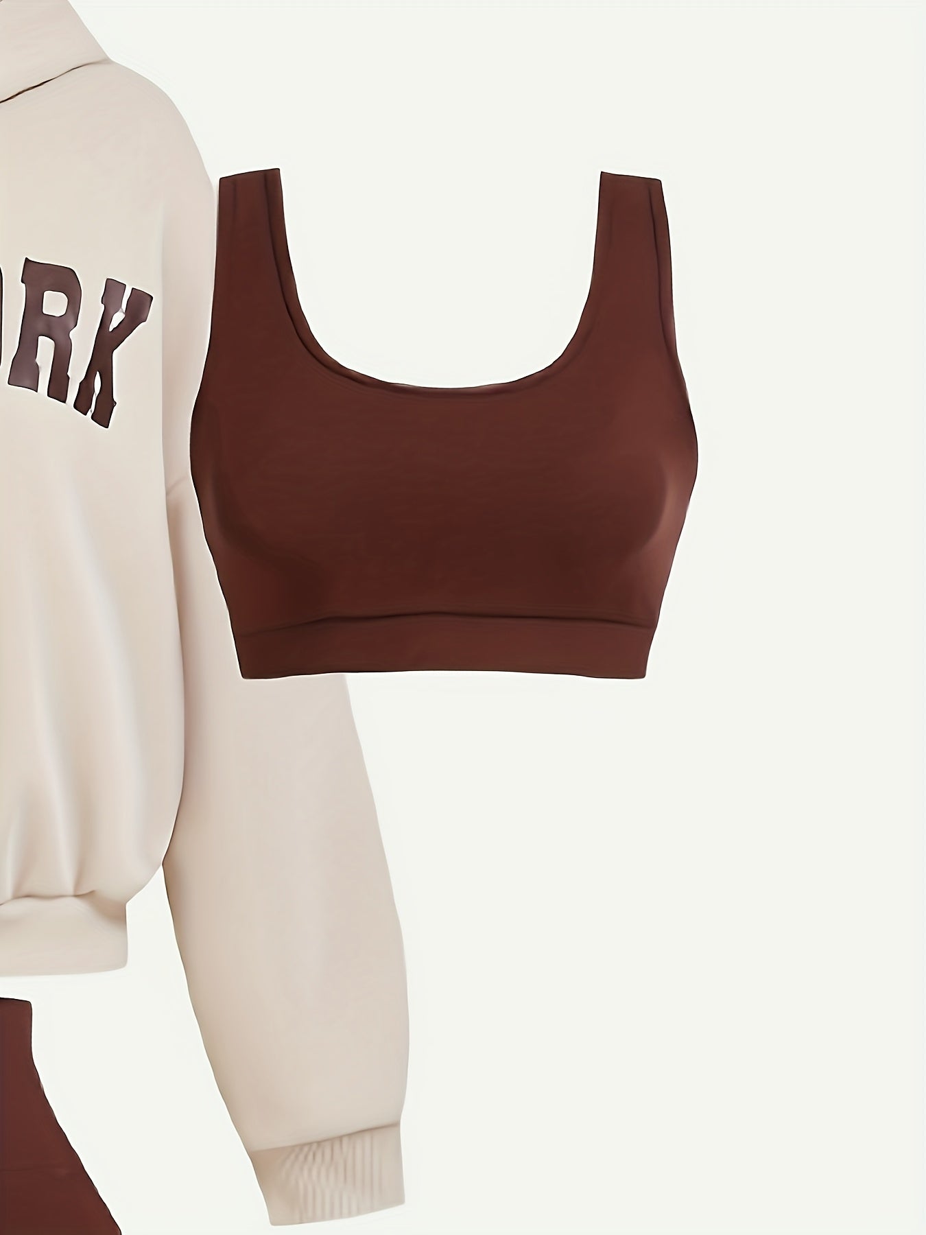 Women's Slimming Basic Loose Sweatshirt with Printed Solid Color Slimming Sports Three-piece Set