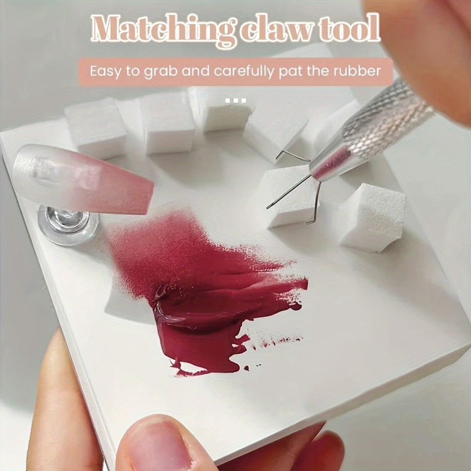 Mini Tofu Block Nail Art Sponge Set – Non-Absorbent Gel Gradient Blender with Nail Claw Grabber Pen Tool, Formaldehyde-Free Nail Accessories Kit