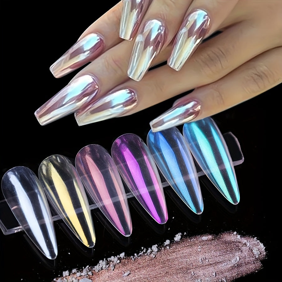 3pcs White Pearl Nail Glitter Powder - Aurora Dust & Moonlight Mirror Effect Pigment for Stunning Nail Art
