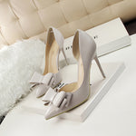 Women's Bowknot Decor Stiletto Heels - Fashion Point Toe Side Cutout Dress Pumps - Stylish Slip On Heels - For Women - Perfect for Parties & Evening Events - Ideal Gift for Her