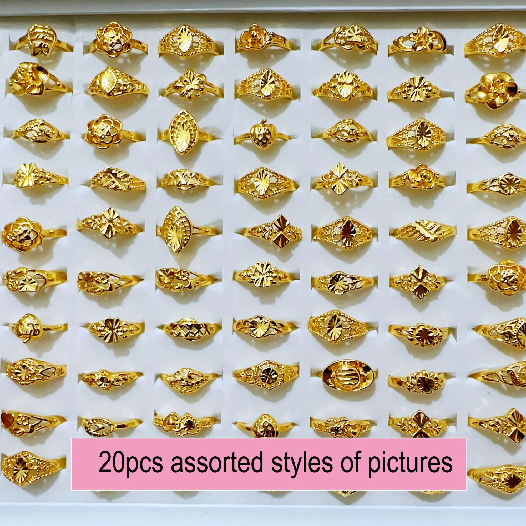 20pcs Electroplated Golden Multi-piece Set Women's Small Jewelry Fashion Ring Party Birthday Event Jewelry
