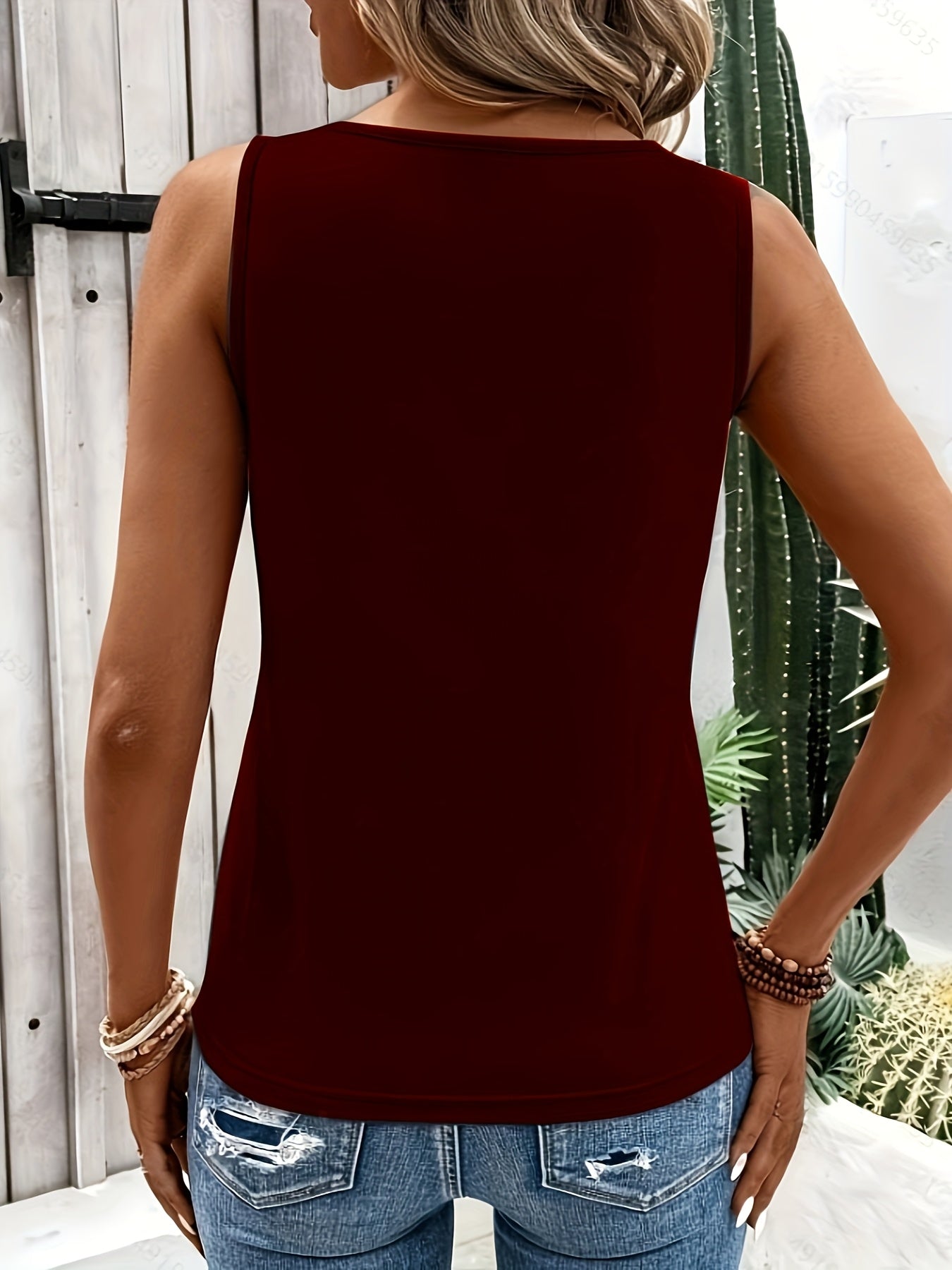 Women's Sexy Ring Detail Tank Top, 100% Polyester Knit Fabric, Crew Neck Sleeveless Solid Color Tee for All Seasons, Allseason Apparel|Stylish Crisscross Top|Glossy Texture