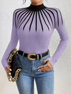 Women's Elegant High Neck Long Sleeve Sweater - Purple & Black Contrast Color-Block Design, Ribbed Texture, All-Season Versatile Pullover for Casual & Formal Wear, Casual Elegant Wear | Fashionable Pullover | Chic Details, La