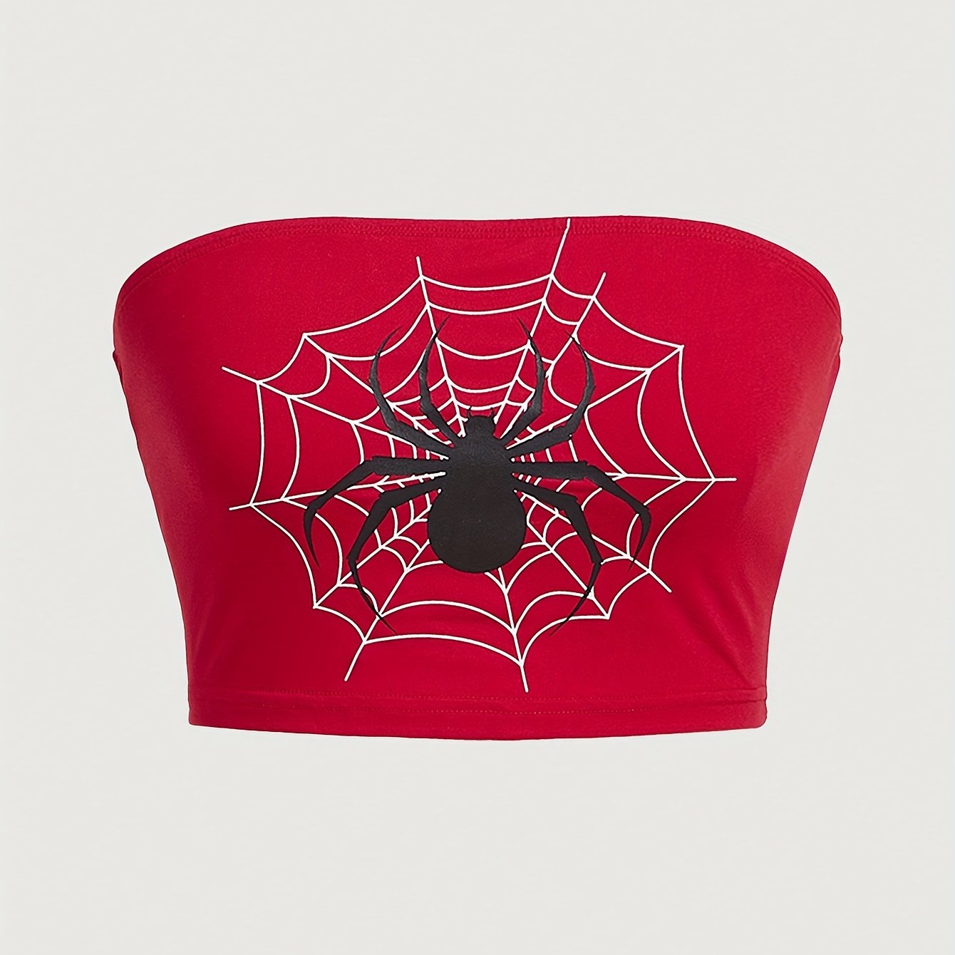 Women'S Stylish Off-Shoulder Red Top with Black Spider Web Print - Casual, All-Season, Sleeveless, Casual Wear|Spider Web Design|Stretchy Fabric