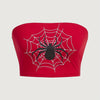 Women'S Stylish Off-Shoulder Red Top with Black Spider Web Print - Casual, All-Season, Sleeveless, Casual Wear|Spider Web Design|Stretchy Fabric
