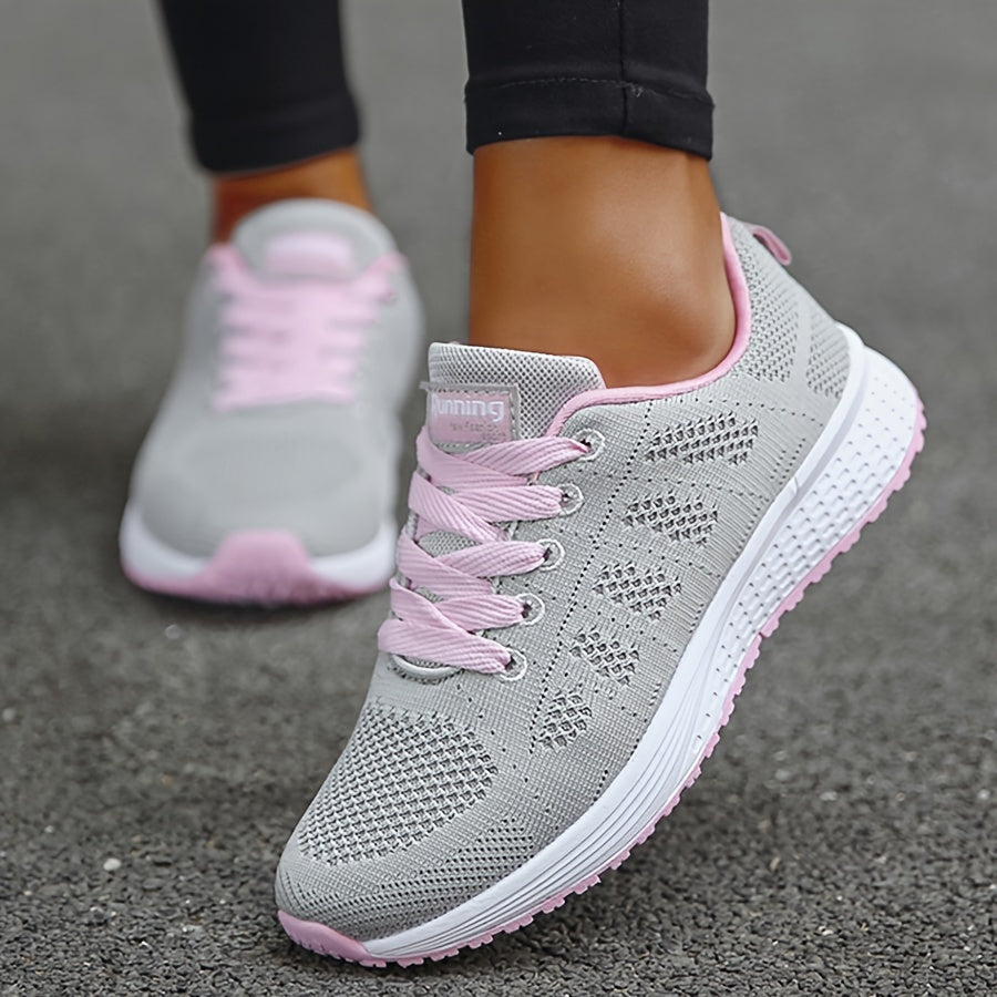 Women's Letter Graphic Lace-up Walking Shoes, Mesh Breathable Athletic Sneakers For Tennis Fitness Gym