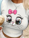 Cartoon Rabbit Graphic Print Cropped Top T-Shirt - Y2K Round Neck Fitted Cropped T-Shirt Made of a Polyester And Spandex Blend (95% Polyester, 5% Spandex) for Spring And Summer.