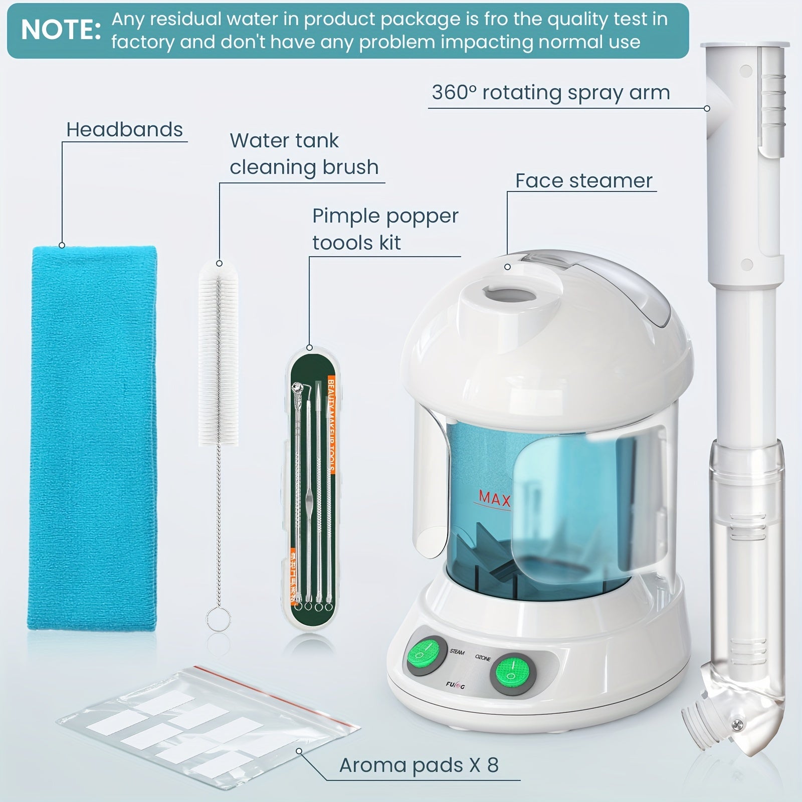 Facial Steamer, Fulog Nano Ionic Face Steamer for Facial Deep Cleaning Home Facial Spa, Portable Facial Steamer with 360° Rotatable Arm And Steel Skin Kits, Personal Care Use at Home Or Salon, Valentine'S Day Must-Have Gift