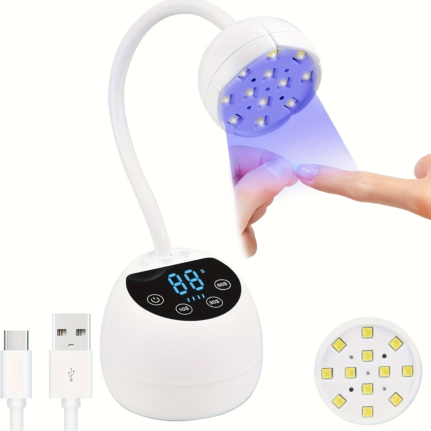 36W Portable UV LED Nail Lamp - Cordless Gel Polish Dryer with Auto Sensor, 3 Timer Settings, LCD Display & Rechargeable USB Battery for Home DIY Manicures, White