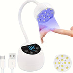 36W Portable UV LED Nail Lamp - Cordless Gel Polish Dryer with Auto Sensor, 3 Timer Settings, LCD Display & Rechargeable USB Battery for Home DIY Manicures, White
