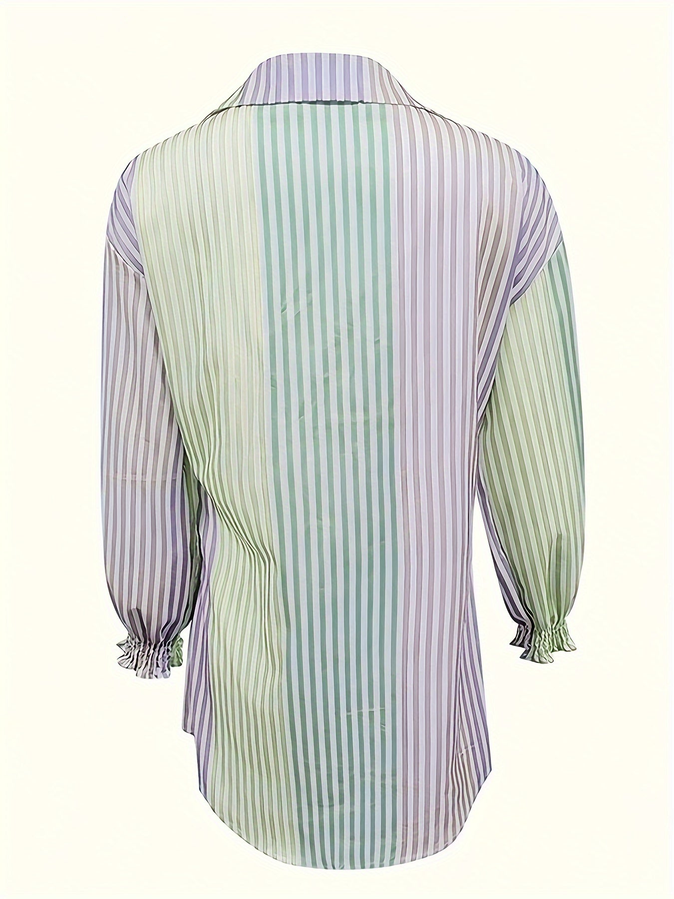 Striped Button Front Shirt, Elegant Long Sleeve Lapel Shirt - Women's Clothing -  Stylish & Comfortable - For Casual & Formal Occasions - Perfect Gift for Women