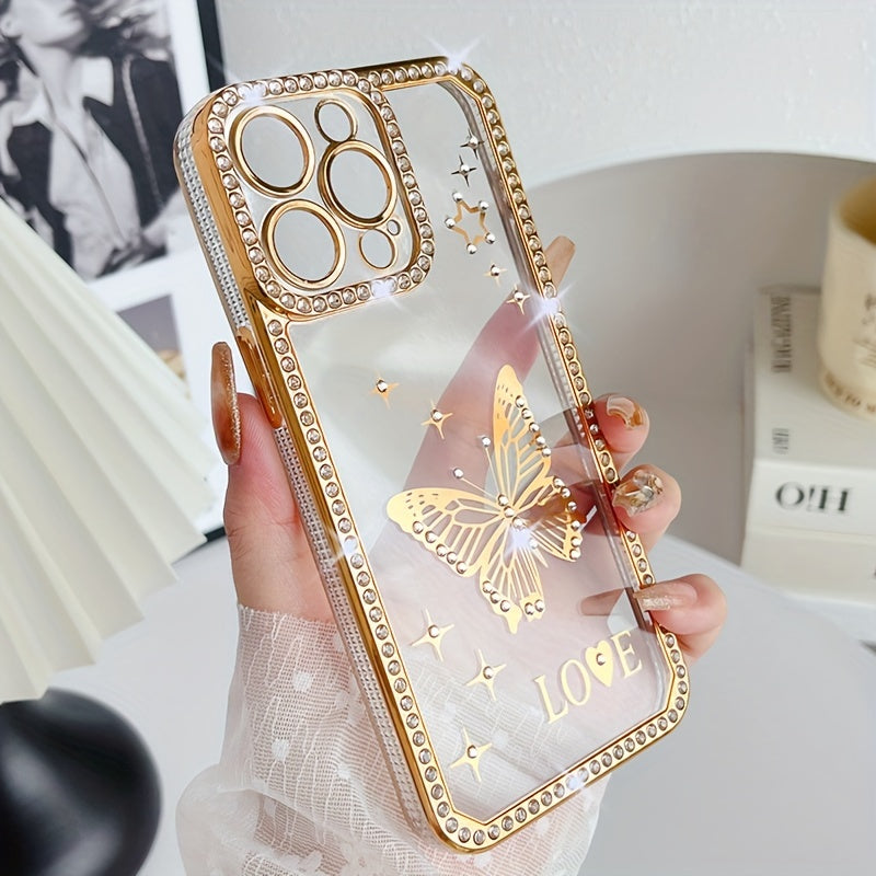 A TPU Phone Case for Women Featuring a Hollow Butterfly Design with 6D Laser Engraving And Water Diamond Plating.