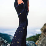 Plus Size Moon Print Flared Pants with Pockets, Casual Spring/Fall Women's Clothing