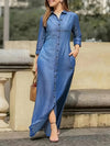 Stylish Button Front Maxi Dress - Long Sleeve, Casual, Comfortable, Flattering Fit, Women's Solid Color Clothing for Daily Wear - Easy to Move Around, Perfect for Work, Date, or Leisure Activities