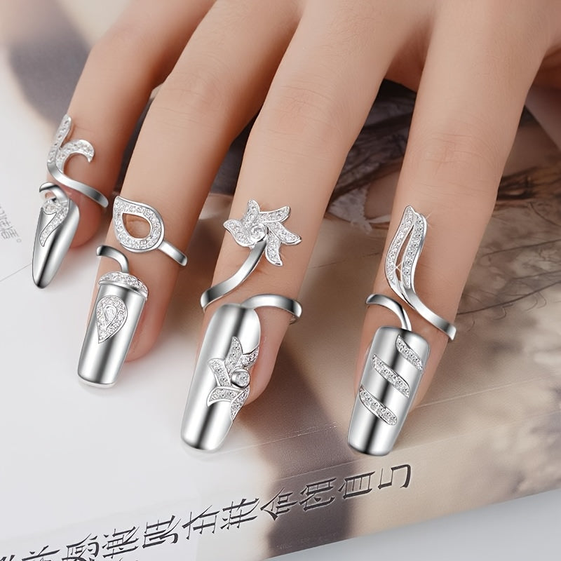 Arousar 8pcs Elegant Hollow Ring Nail Art Set - Fashion Metal Nail Art, Hypoallergenic, Perfect for Ladies and Girls, Ideal for Valentine'S Day
