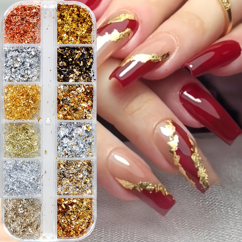 Golden & Silvery Nail Foil Glitter, Rectangular Metal Leaf Sequins, Unscented Nail Art Decor, DIY Exquisite Nail Art Foil Paper for Nail Decorations
