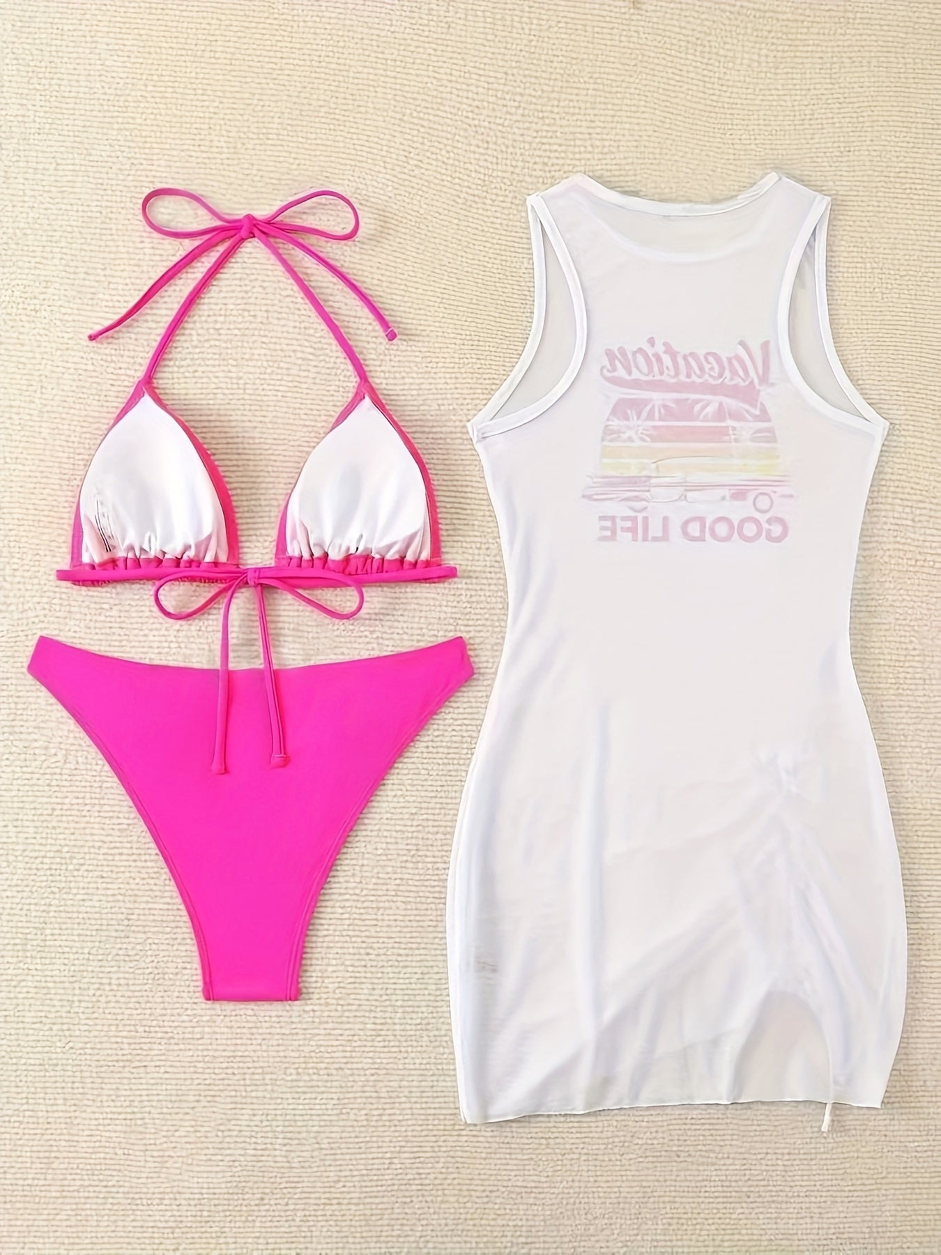[Sexy Rope Bikini] Three-Piece Stylish Sexy Rope Bikini Set - Beach Vacation Cover Swimsuit for Women