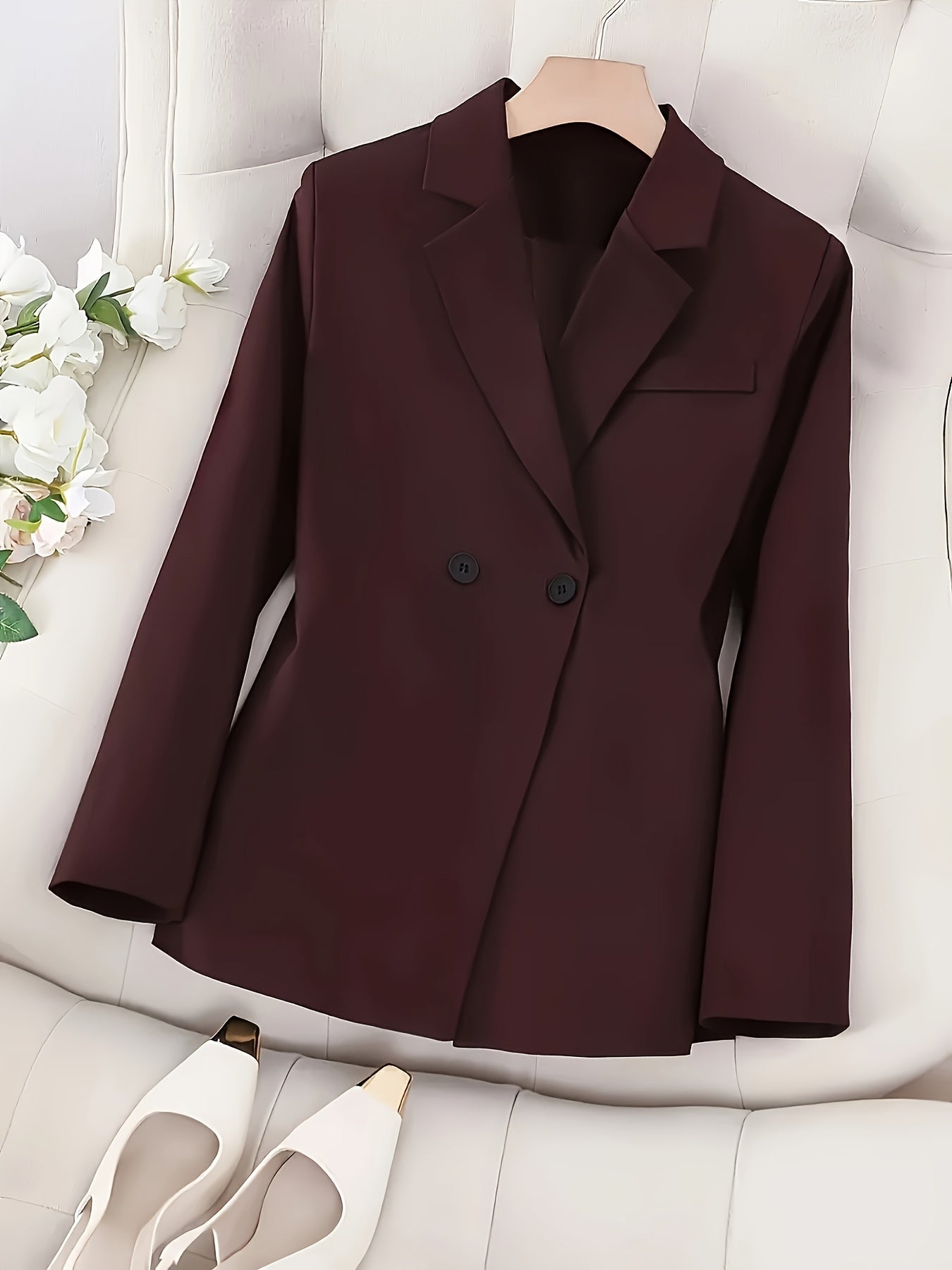Elegant Women'S Long Sleeve Blazer - Chic Solid Color, Polyester, Single Button, Regular Fit with Pockets - Ideal for Spring/Fall Office or Commuting Wear, Versatile Blazer|Sophisticated Style|Polyester Fabri