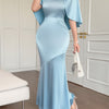2025 Spring Summer Women's Elegant Mermaid Evening Gown - Long Sleeve Small Round Neck Solid Color Party Dress with Zipper Back, Machine Washable for Birthdays & Formal Events, Birthday Outfit | Elegant Mermaid Dress | Smooth