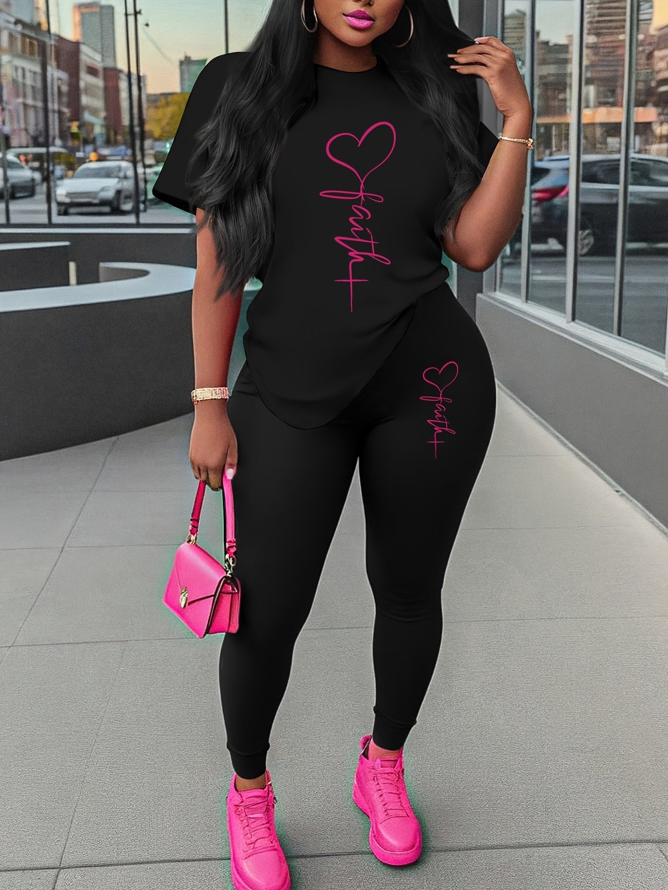 Stylish and Personalized Casual Women's Round Neck Short Sleeve Long Pants Set