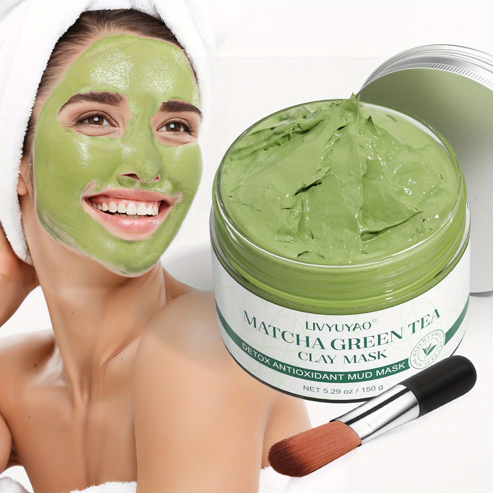 1pc Deep Cleansing Purifying Green Tea Clay Facial Mask - Volcanic Mud Face Mask for Deep Washing and Pore Minimizing, 5.29oz